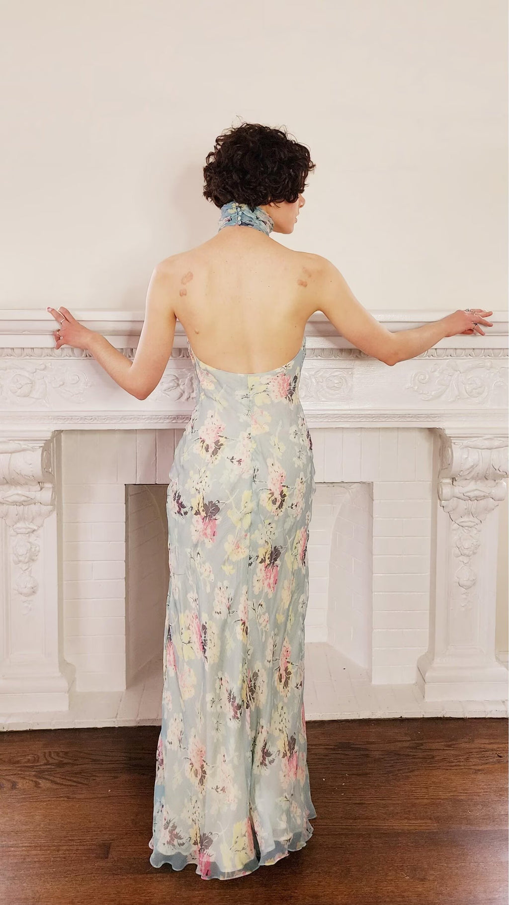 Robe dos nu imprimée artistique pour femme, collection automne mondaine