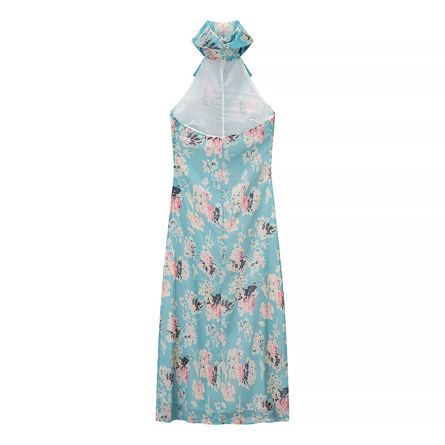 Robe dos nu imprimée artistique pour femme, collection automne mondaine