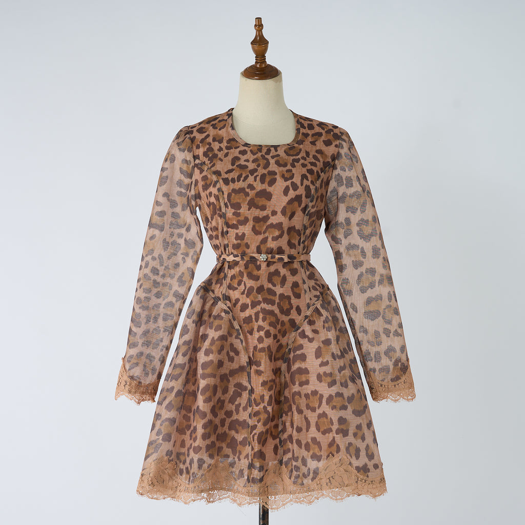 Vestido cruzado de lino con estampado de leopardo elegante para mujer