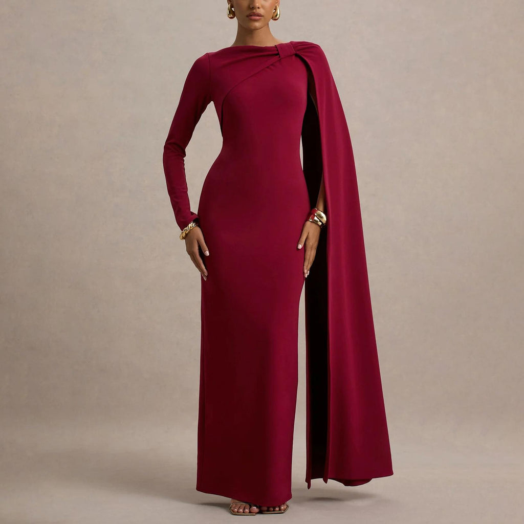 Women Wear One Shoulder Ribbon Evening Dress Long Sleeve Sexy Sheath Dress