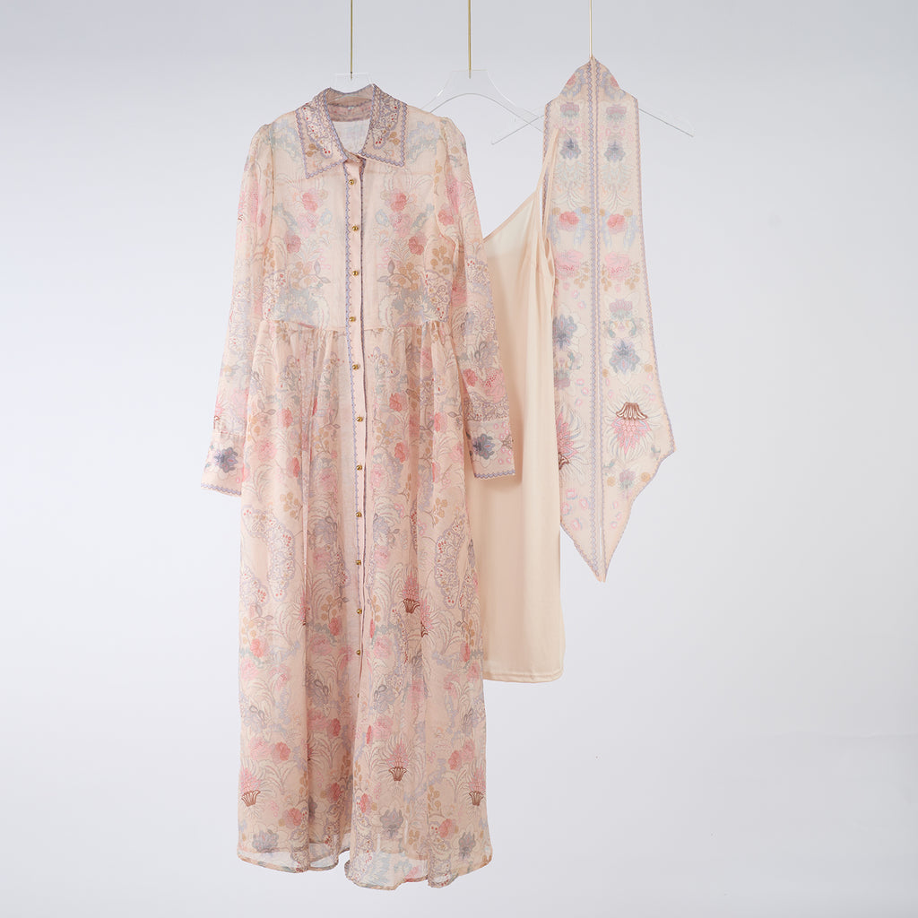 Conjunto de dos piezas para mujer, primavera y otoño, vestido largo estampado de una sola botonadura