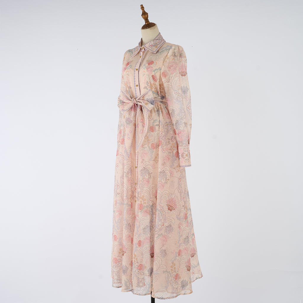 Conjunto de dos piezas para mujer, primavera y otoño, vestido largo estampado de una sola botonadura