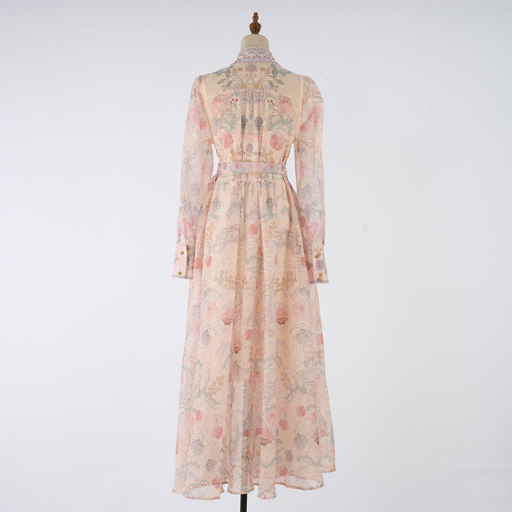 Conjunto de dos piezas para mujer, primavera y otoño, vestido largo estampado de una sola botonadura