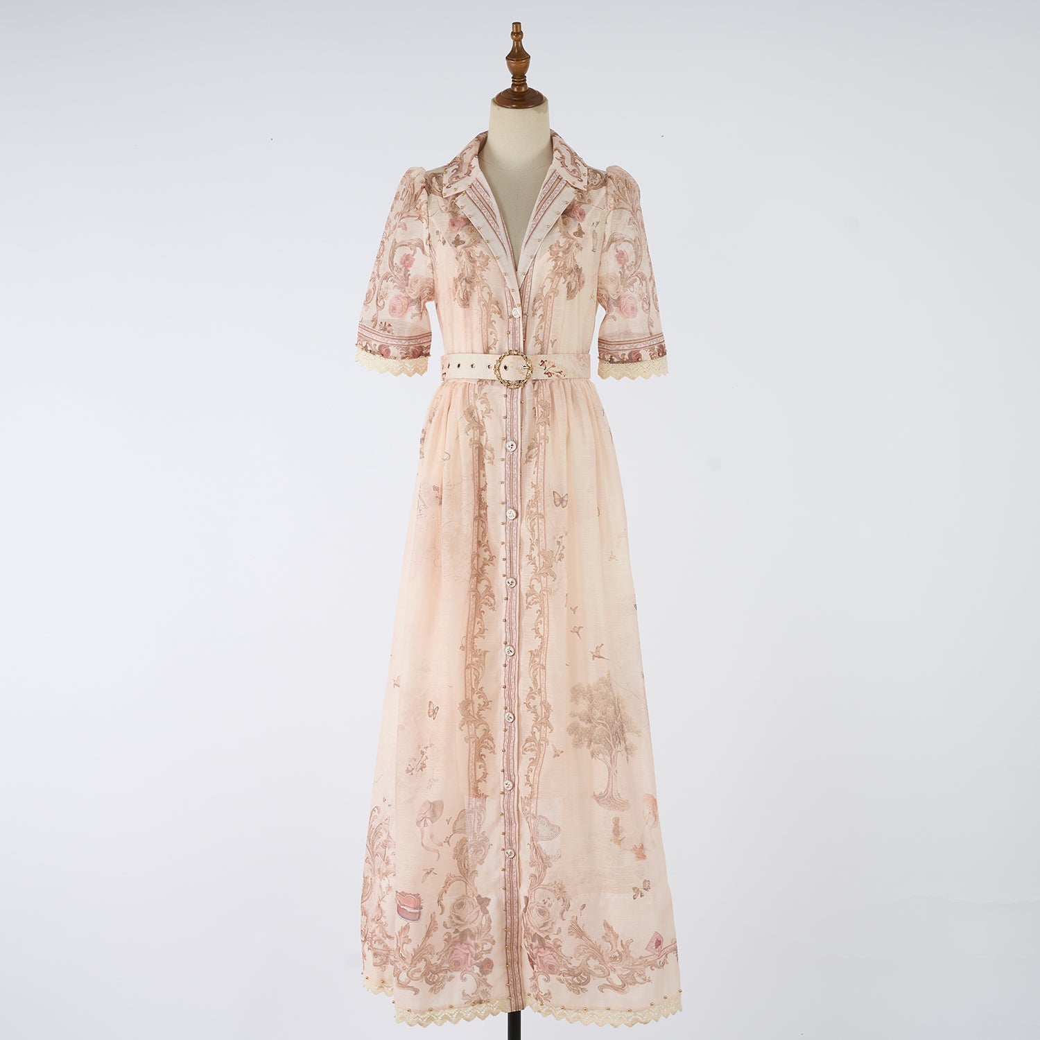 Women Summer Printed Buttons Stand Up Collar Maxi Dress