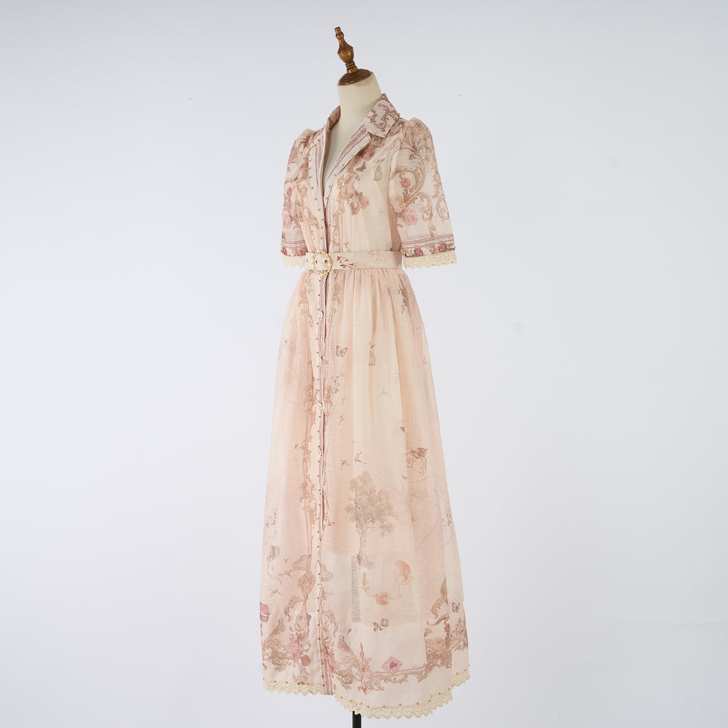 Vestido largo de verano con cuello alto y botones estampados para mujer