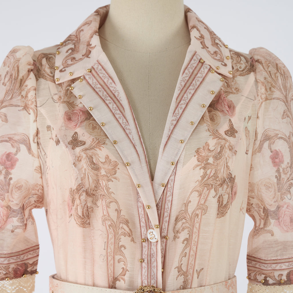 Vestido largo de verano con cuello alto y botones estampados para mujer