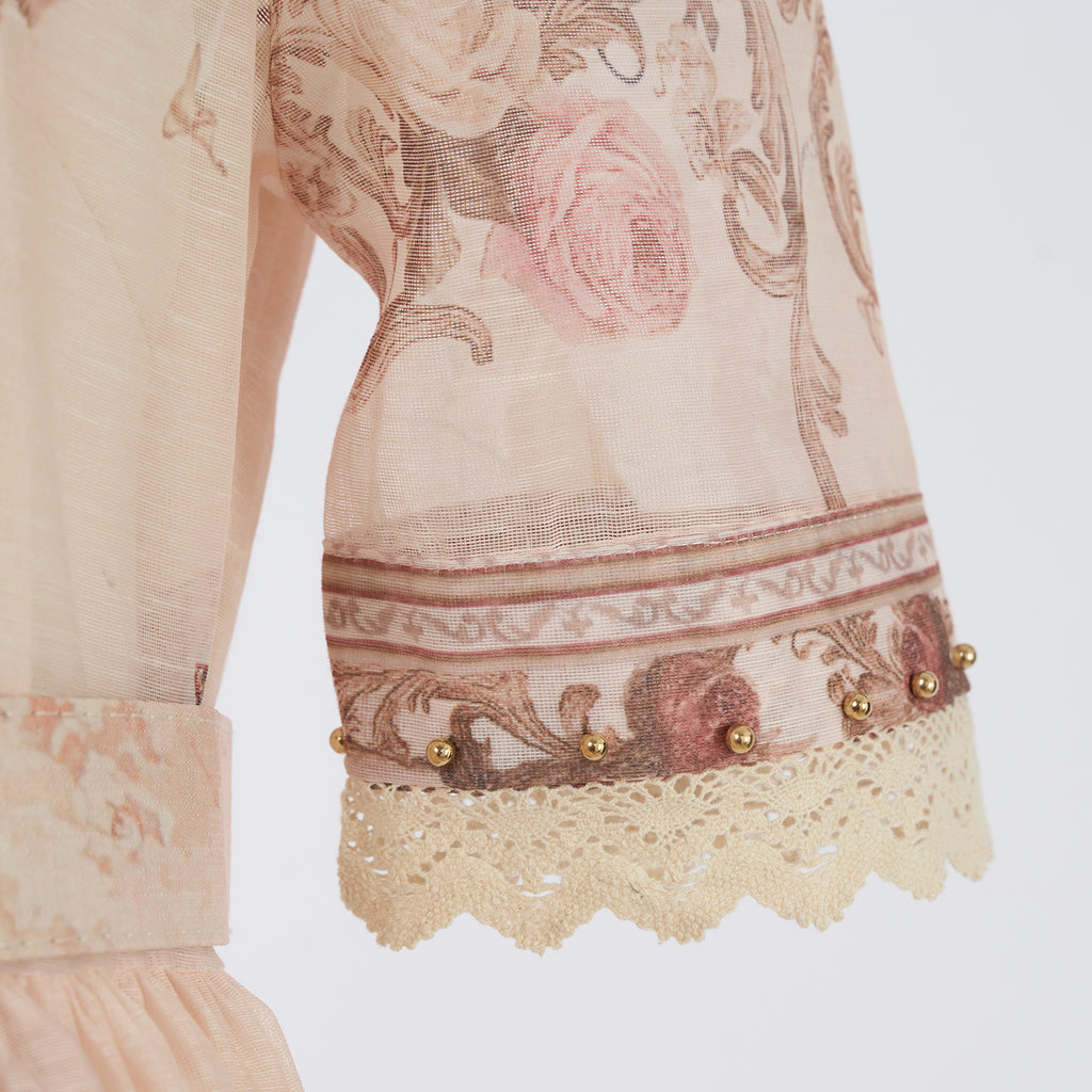Vestido largo de verano con cuello alto y botones estampados para mujer
