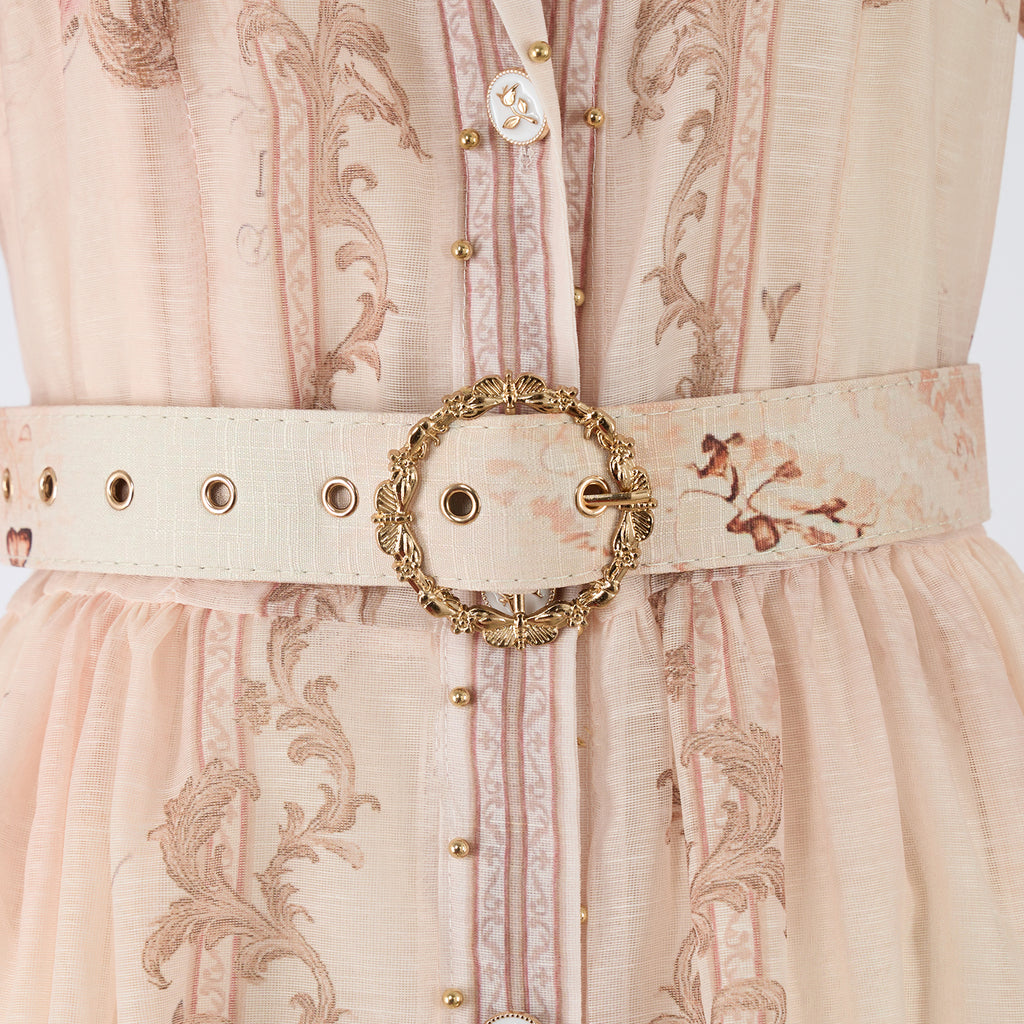 Vestido largo de verano con cuello alto y botones estampados para mujer