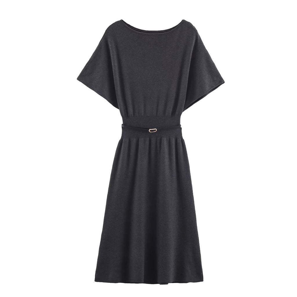 Vestido de punto de longitud media para mujer con cinturón