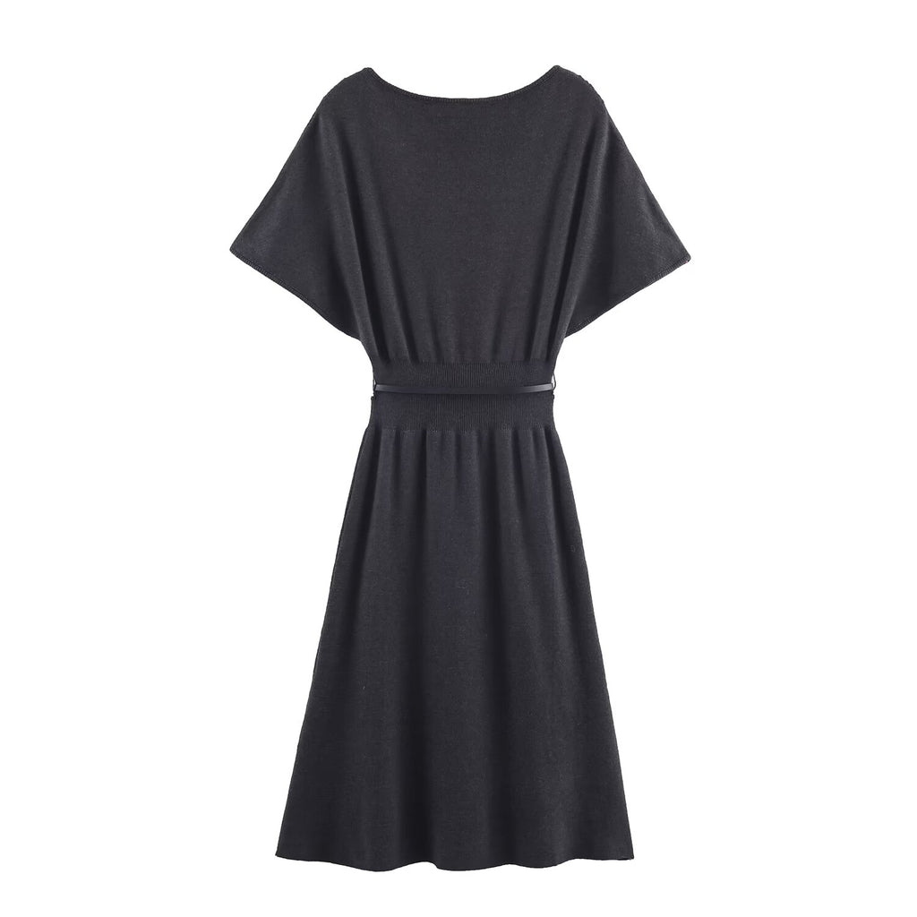 Vestido de punto de longitud media para mujer con cinturón