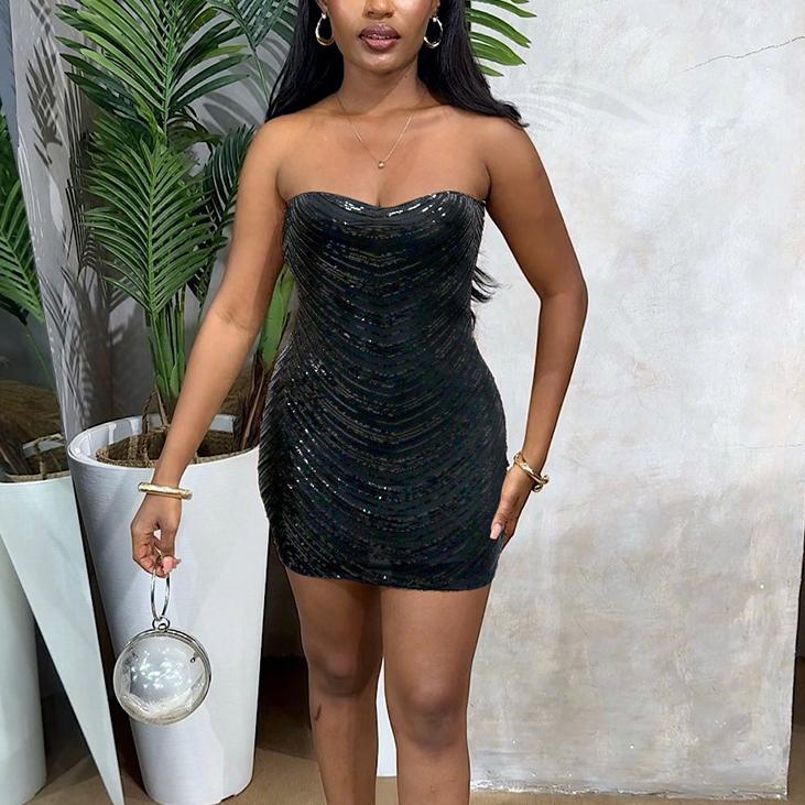Robe moulante sexy à paillettes et haut tube pour femme