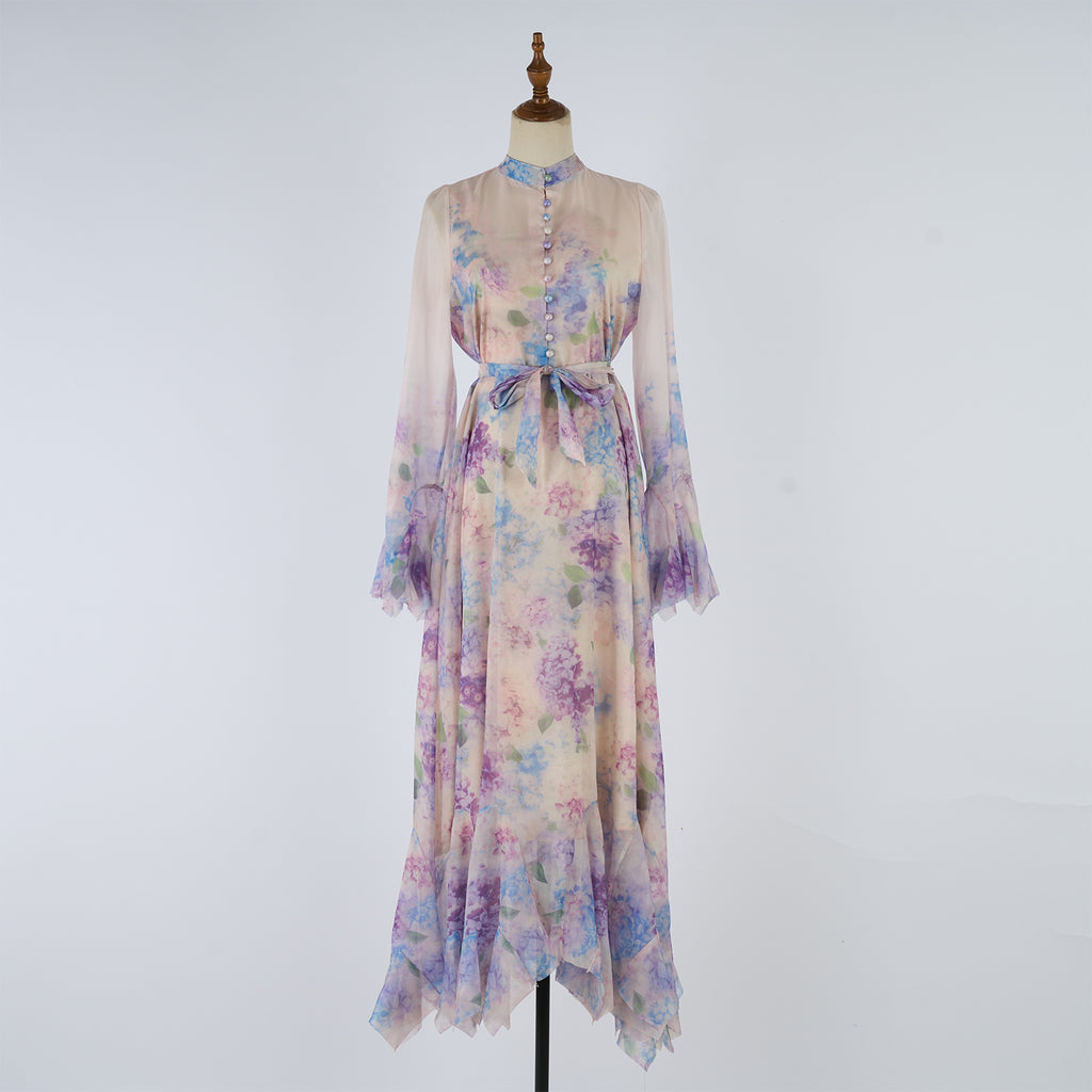 Vestido largo con botones estampados para mujer