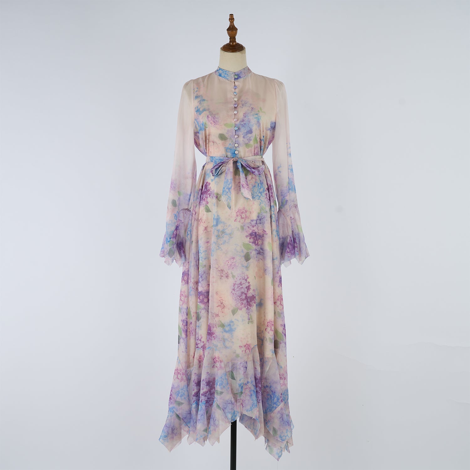 Vestido largo con botones estampados para mujer