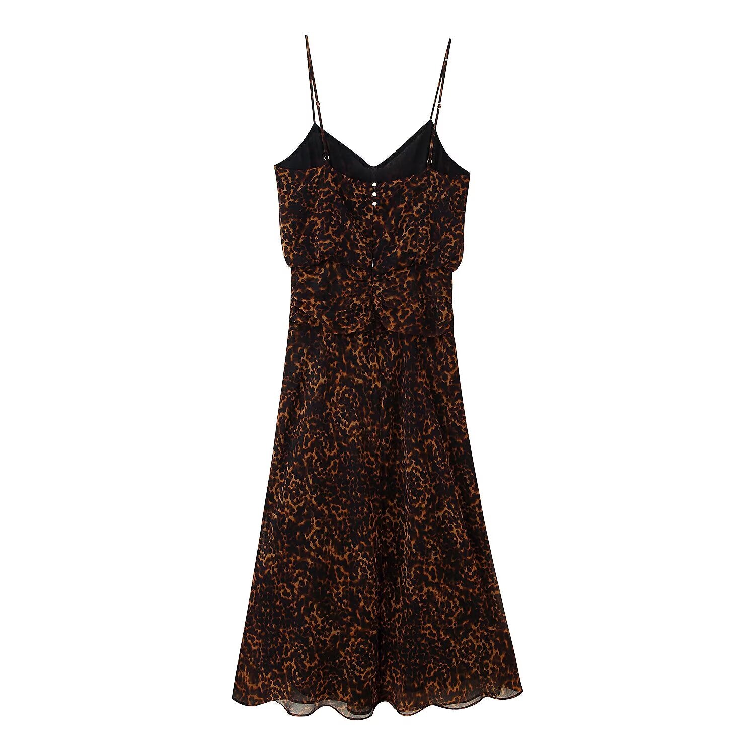 Women Clothing Autumn Lightly Mature Animal Print Midi Strap Dress