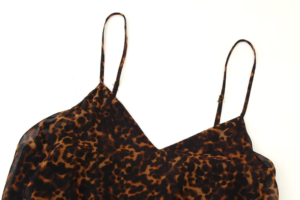 Women Clothing Autumn Lightly Mature Animal Print Midi Strap Dress