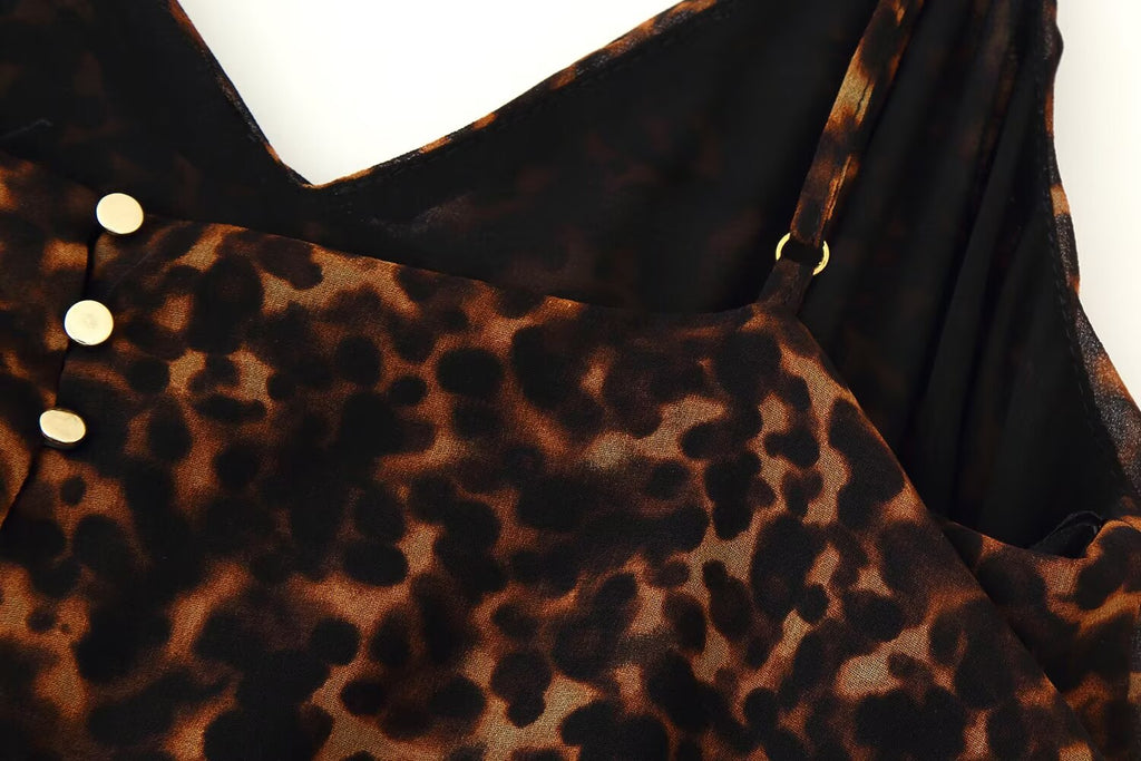 Women Clothing Autumn Lightly Mature Animal Print Midi Strap Dress