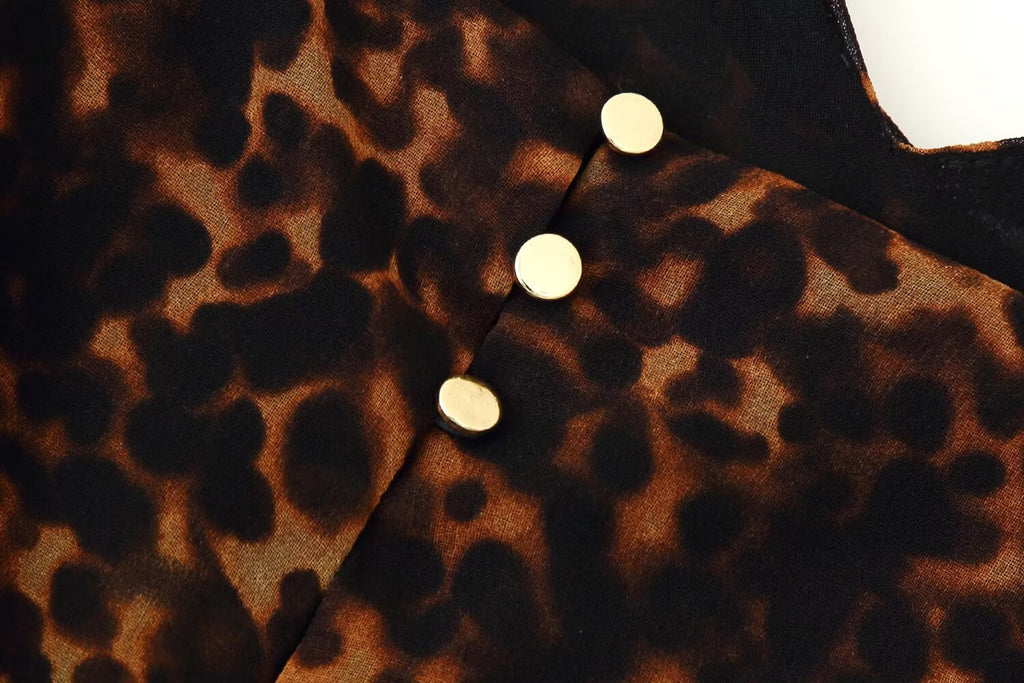 Women Clothing Autumn Lightly Mature Animal Print Midi Strap Dress