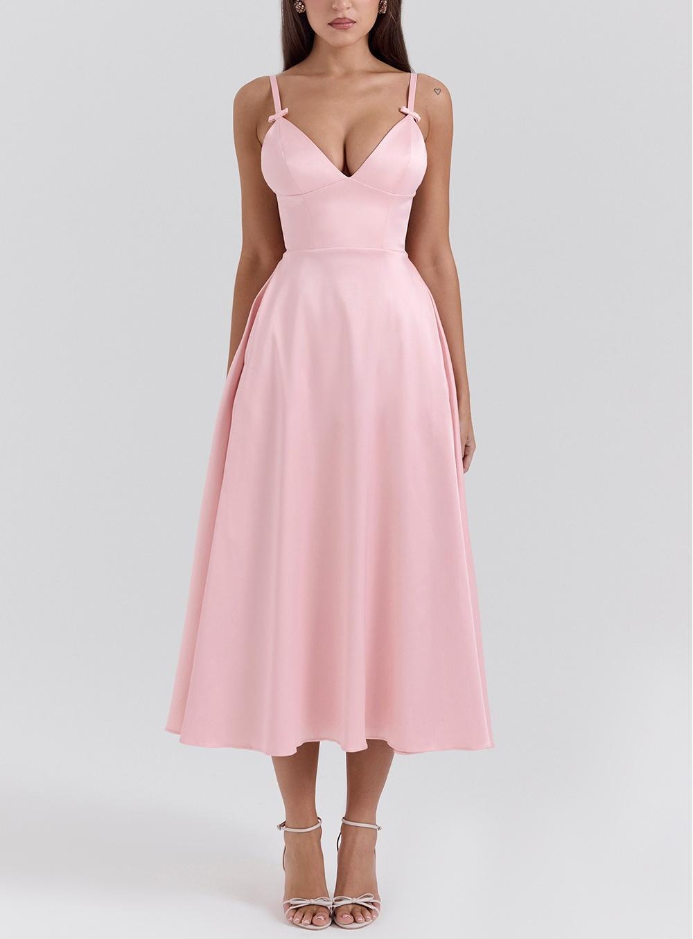 Vestido largo con escote en V y tirantes finos para mujer