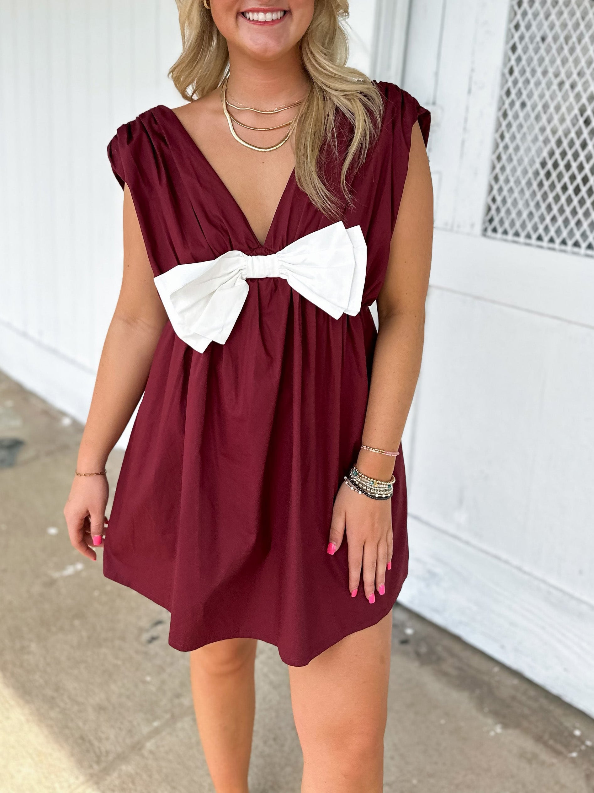 Ladies Ball Character Satin Bow Backless Ruffled Dress Short Dress