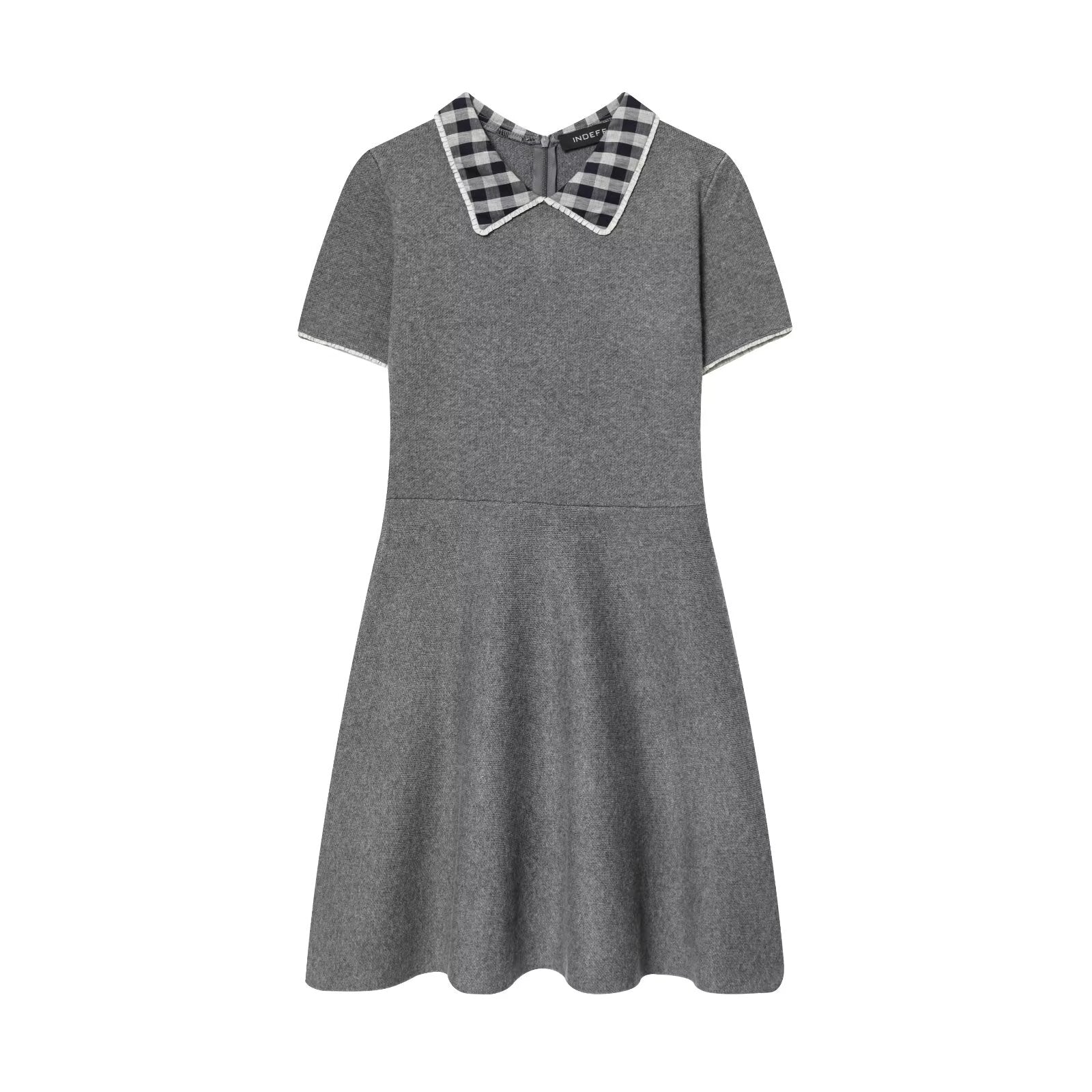 Autumn Tight Waist Slim Fit Plaid Neckline Stitching Dress A line Knitted Short Skirt Women