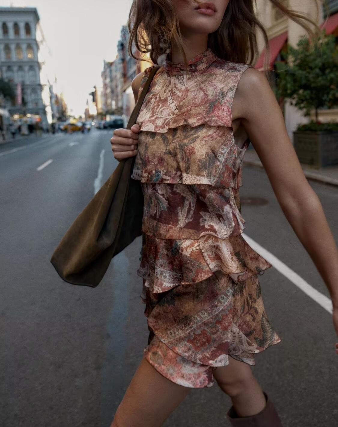 Fall Women Clothing Printing Laminated Decoration Mini Dress