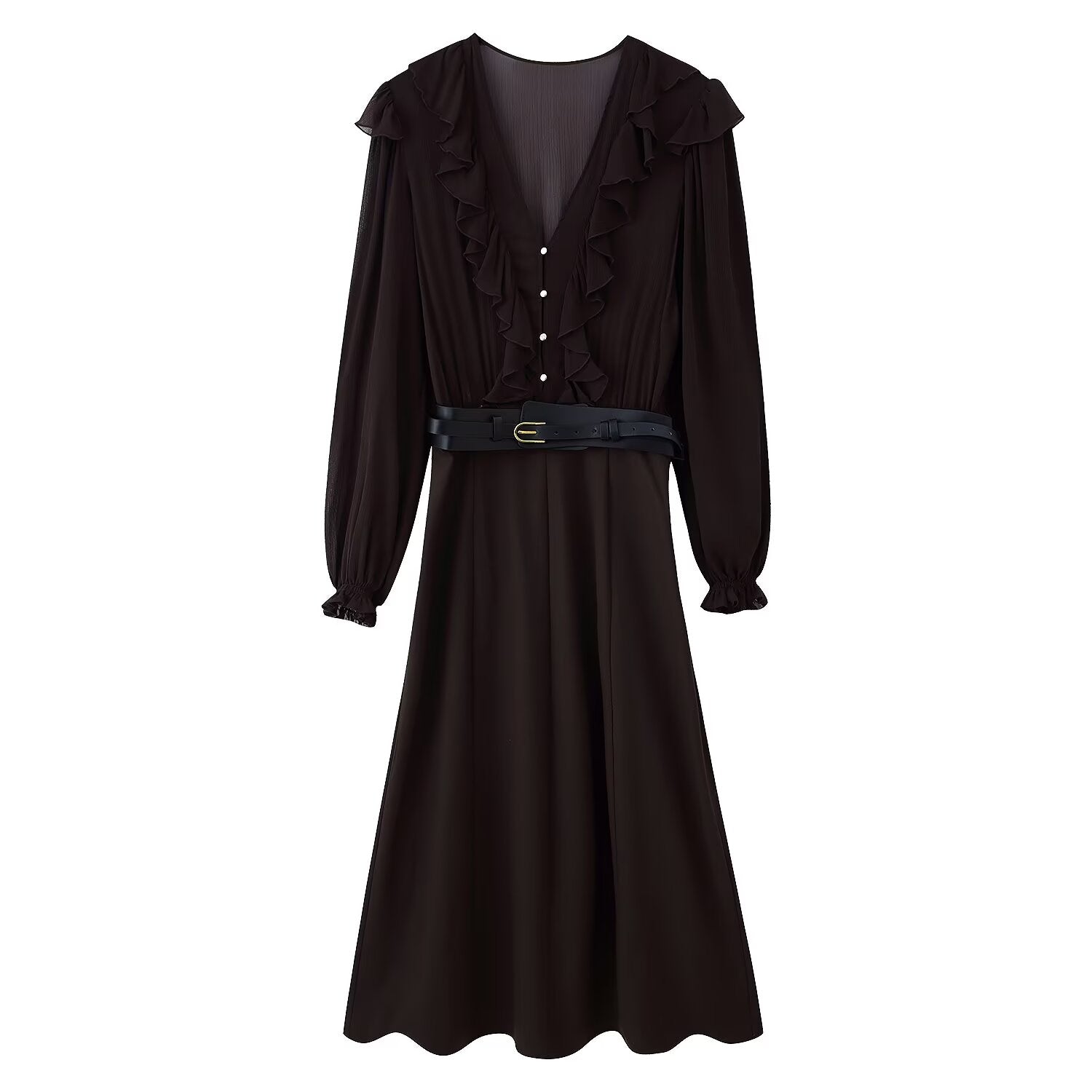 Women Clothing With Belt Stitching Midi Dress