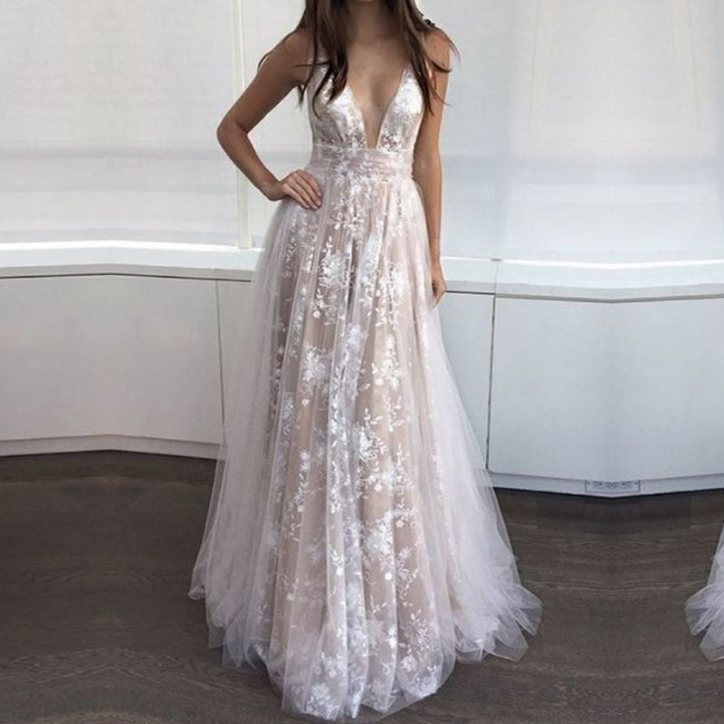 Vestido de verano para mujer, sexy, de encaje, con escote en V profundo, sin mangas, para noche