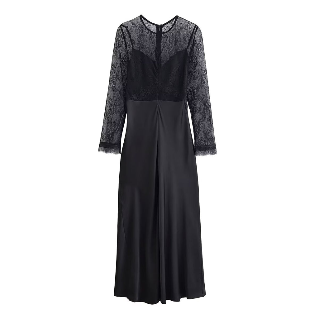 Vestido sexy de invierno con costuras de encaje y manga larga para mujer