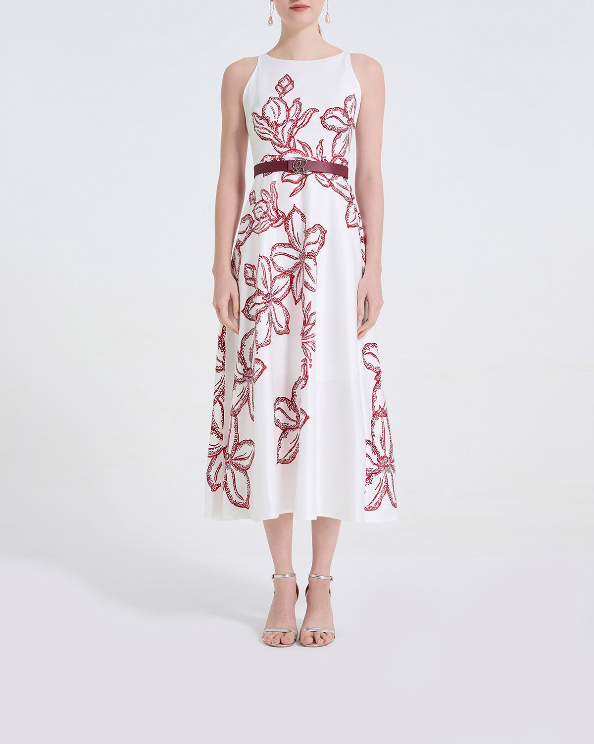 Vestido de mujer de alta gama con estampado tridimensional, cuello redondo, cintura alta, corte A