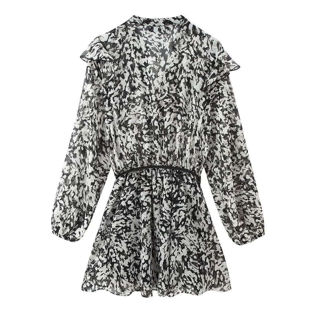 Women Clothing Western with Belt Printed Mini Dress