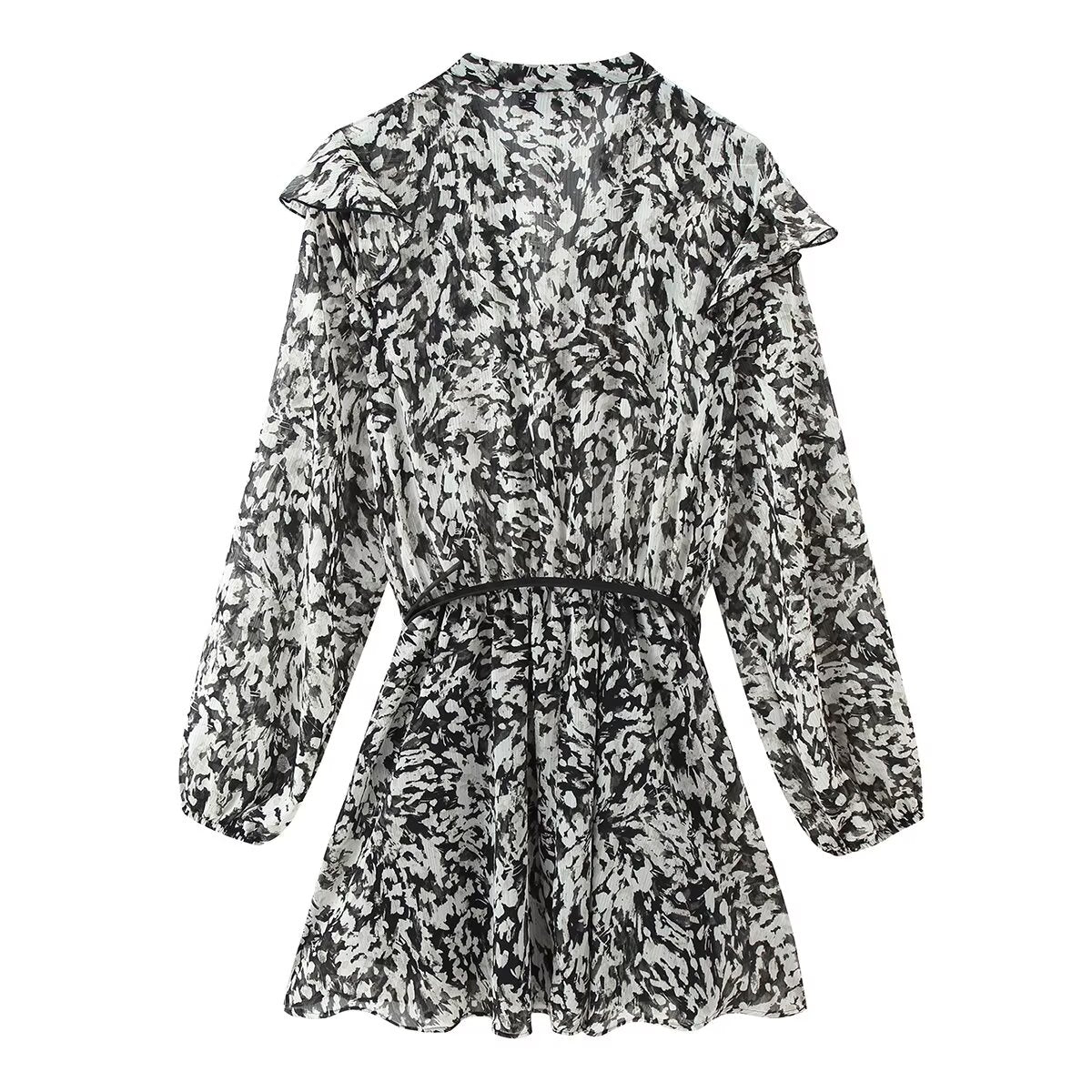 Women Clothing Western with Belt Printed Mini Dress