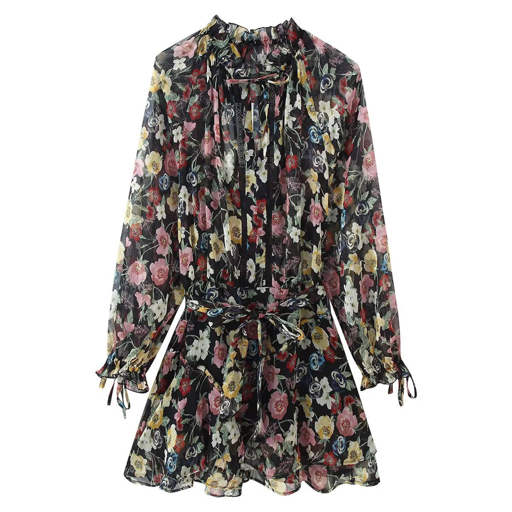 Women Clothing Western Floral Print Mini Dress