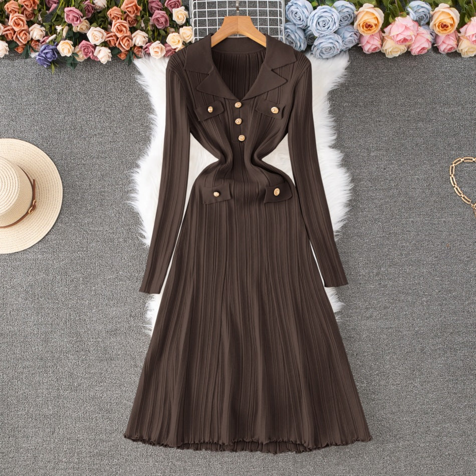 Women Autumn And Winter Fitted Slimming Waist Knitted Dress