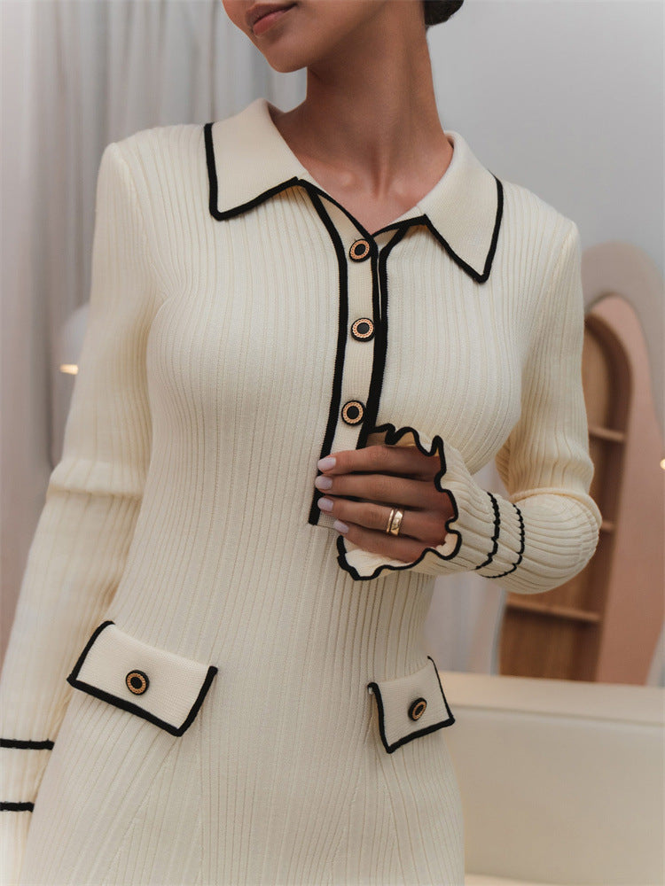 Women Autumn Long Sleeved Buttoned Knitted Cardigan Short Dress