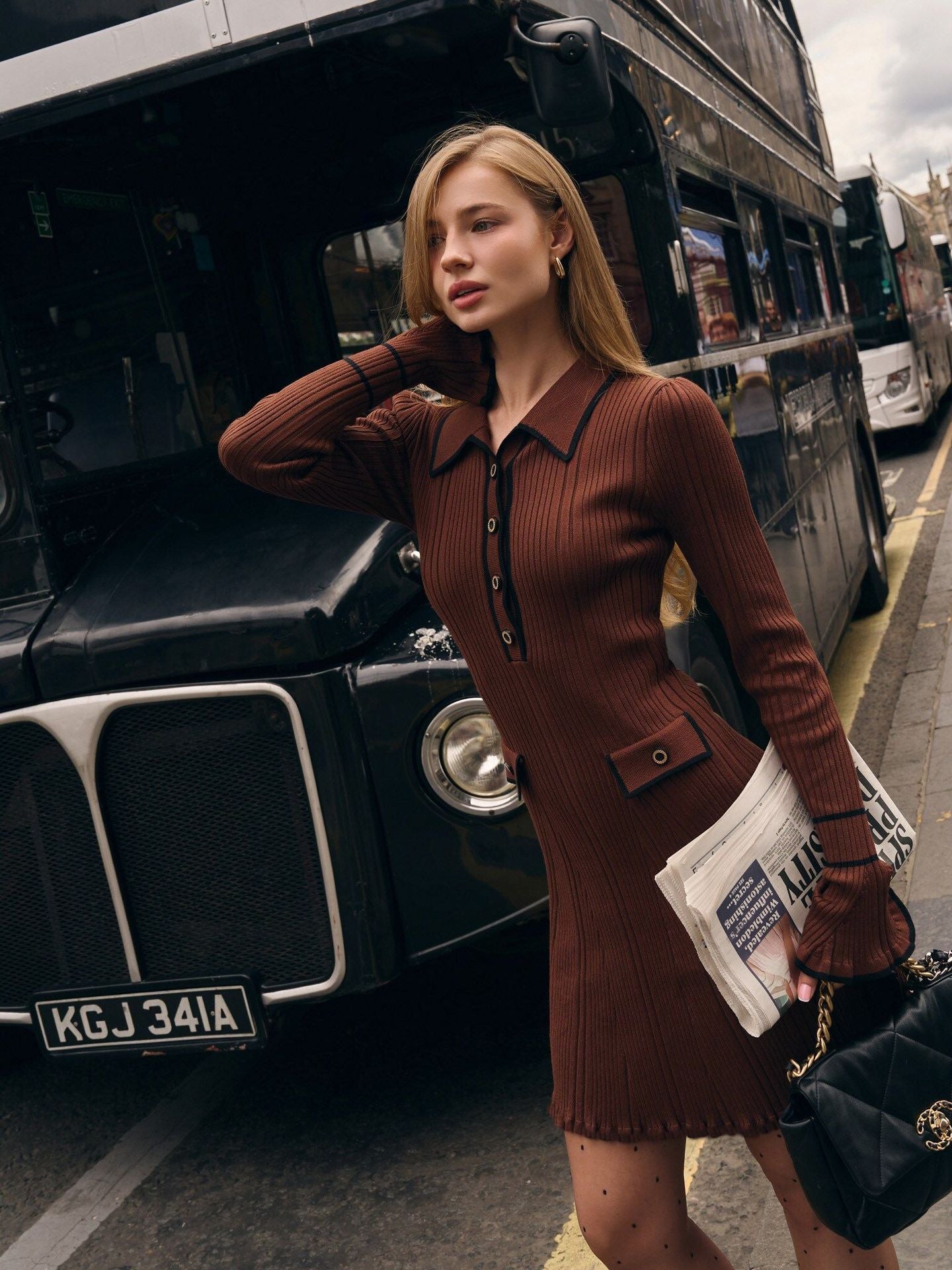 Robe courte cardigan boutonnée à manches longues en maille pour femme, automne
