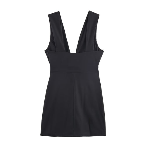 Robe automnale unie ornée d'un nœud, col en V, dos nu, tendance et facile à assortir