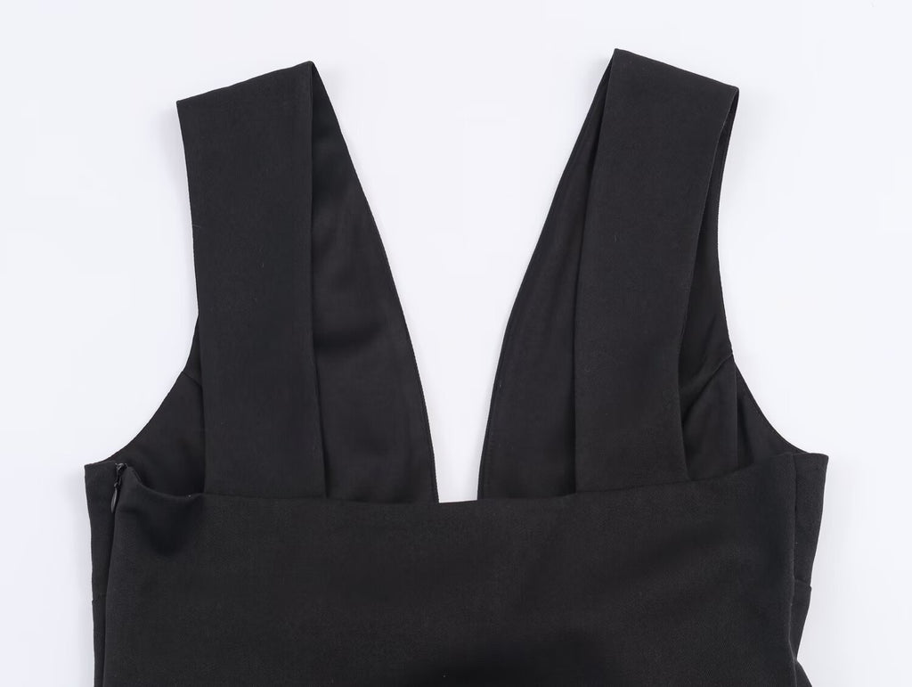 Autumn Solid Color Bow Decoration V neck Backless Design Fashionable All Match Dress