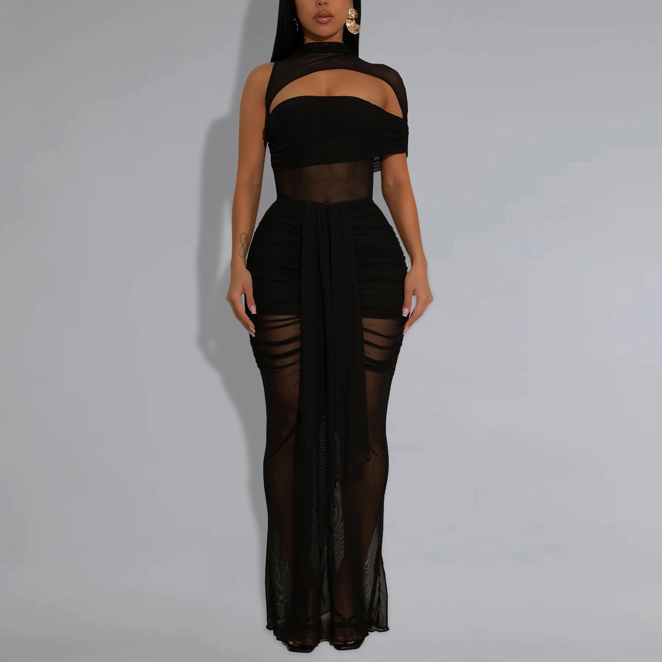 Robe sexy en résille transparente couvrant les bras pour femmes