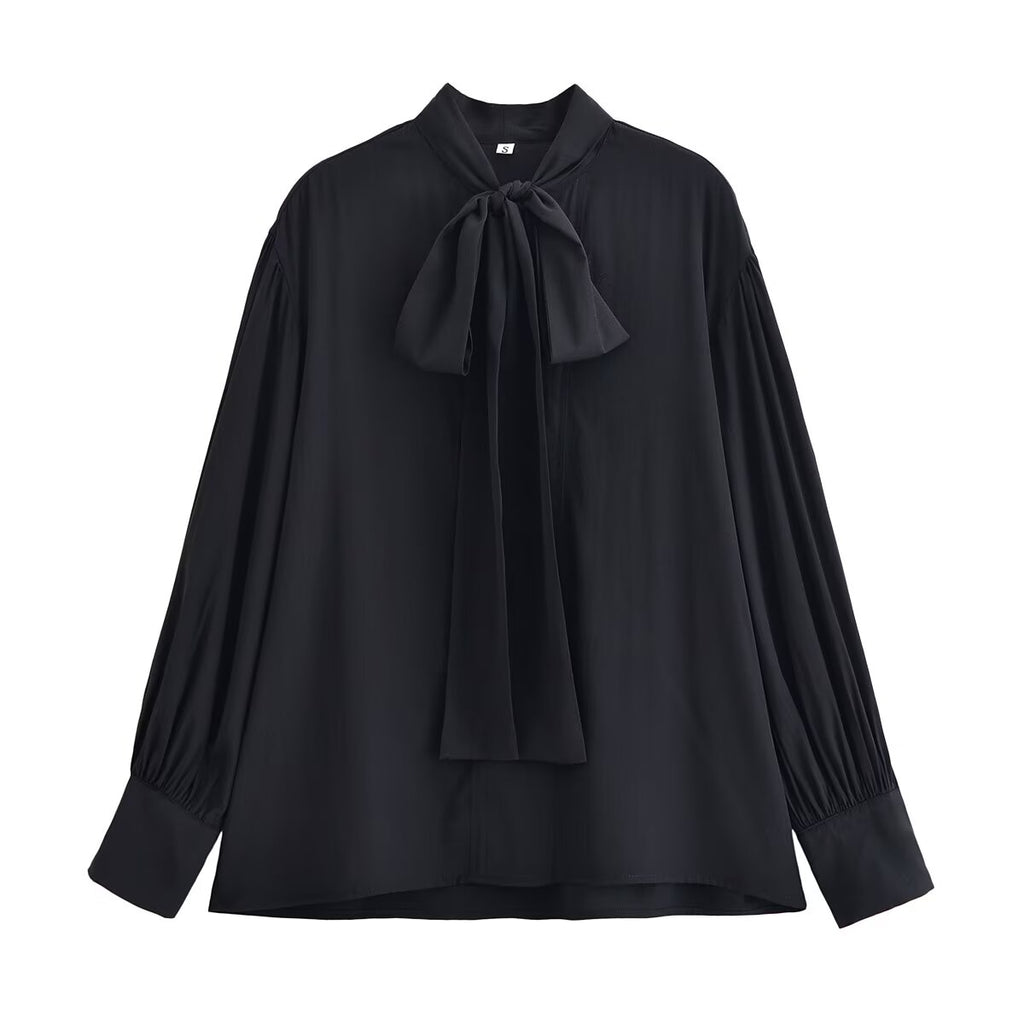 Chemise d'hiver pour femme, ample, avec nœud décoratif et drapé.