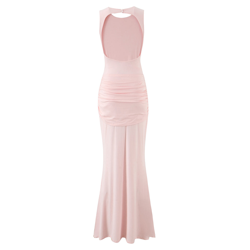 Slim Fit Standard Pleating Twisted Sleeveless Dress Women Summer Elegant Backless Tight Waist Sexy Maxi Dress