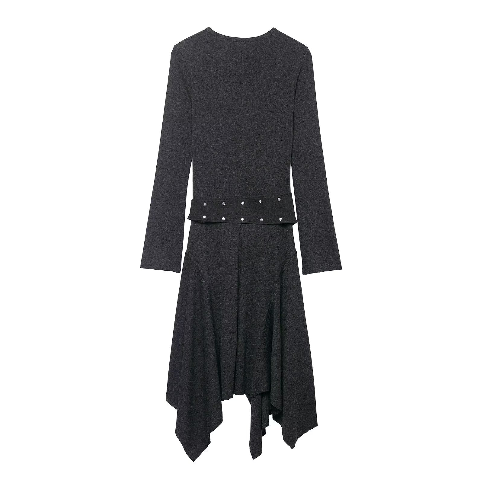 Women Clothing Winter Asymmetric Ruffled Slimming Midi Dress