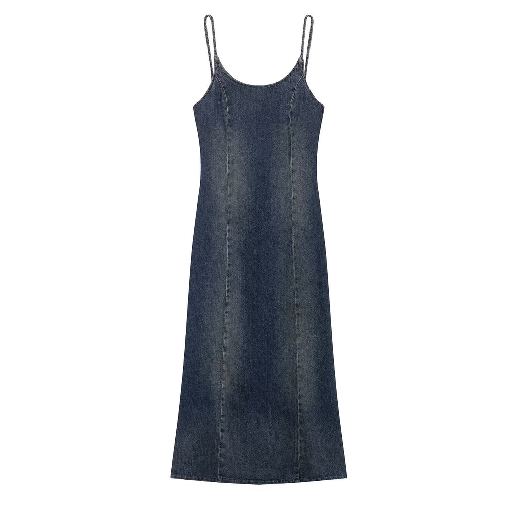 Women Clothing Summer Elegance Denim Midi Strap Dress