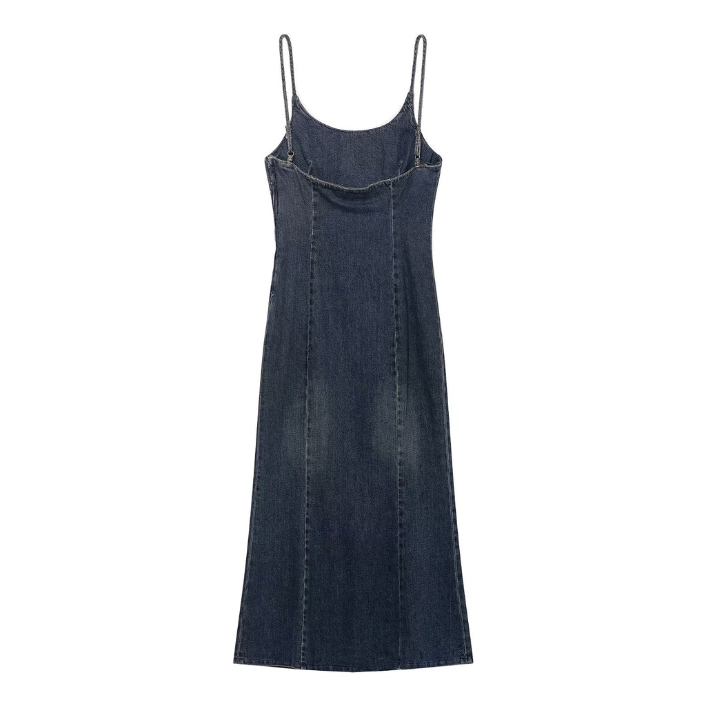Women Clothing Summer Elegance Denim Midi Strap Dress