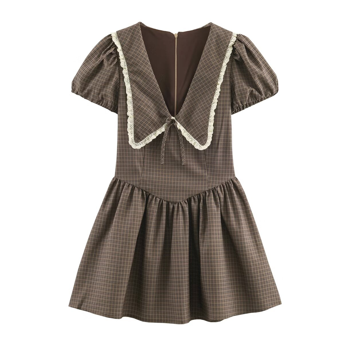 Vestido de mujer con cuello redondo pequeño a cuadros