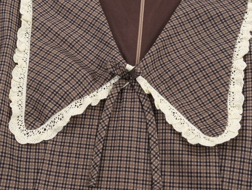 Vestido de mujer con cuello redondo pequeño a cuadros