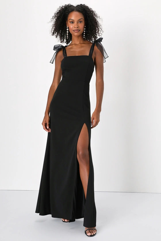 Robe maxi sexy à taille nouée et fente, couleur unie, pour femme, idéale au quotidien ou en soirée.