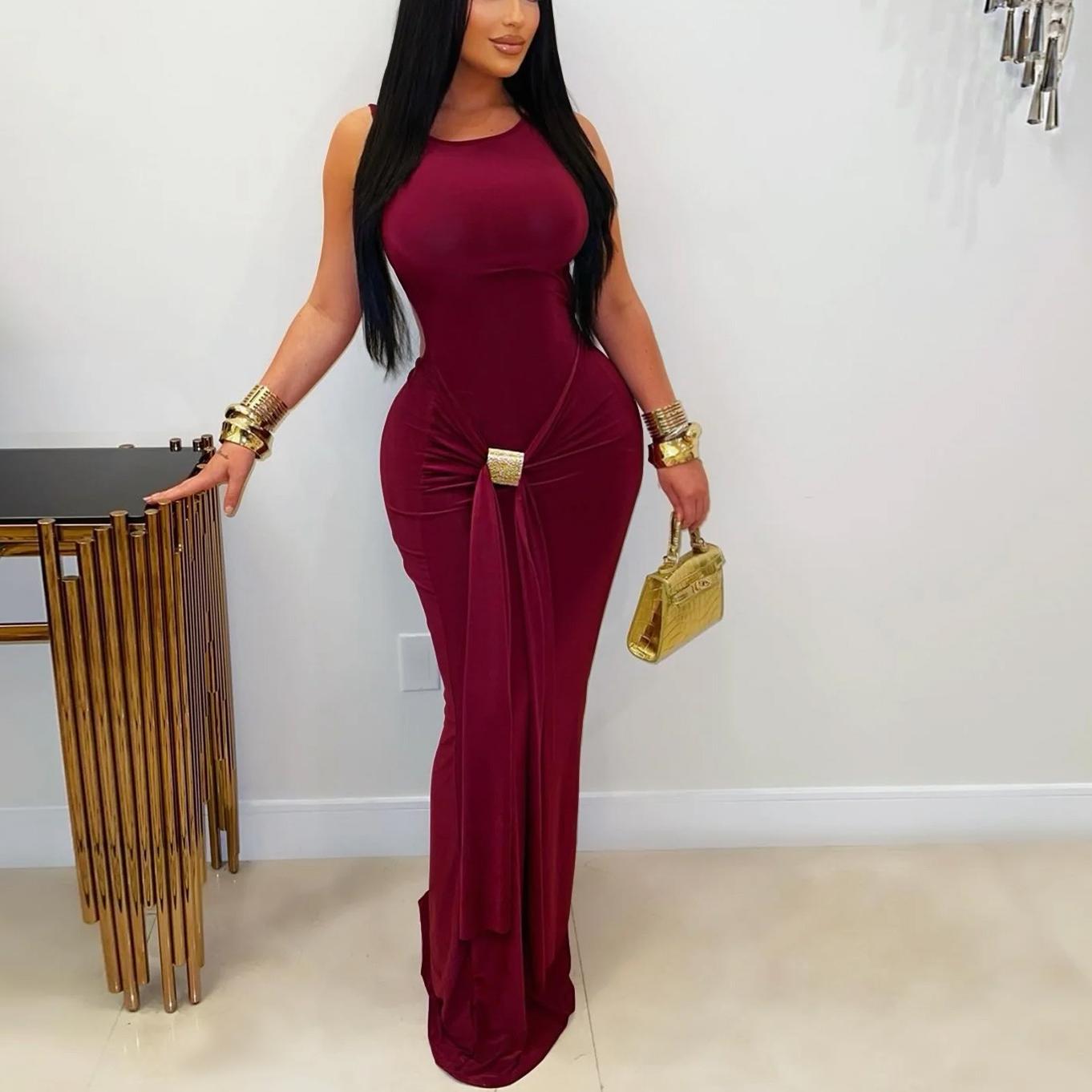 Women Wear Elegant Solid Color Slim Fit Backless Dress