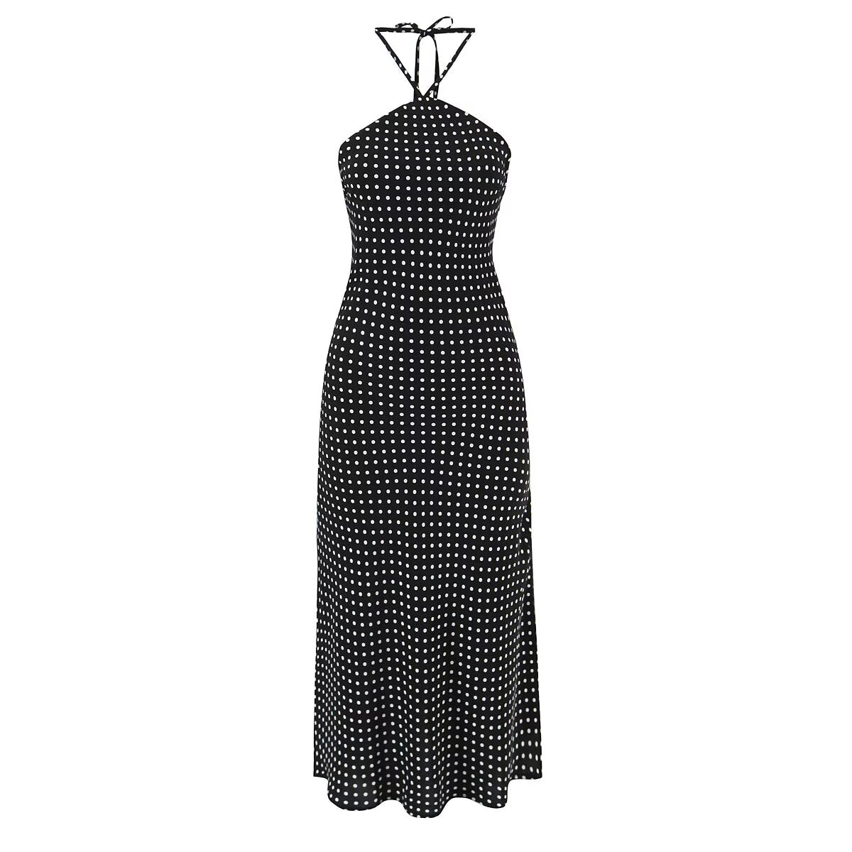 Robe dos nu sexy à pois pour femme, style vacances françaises