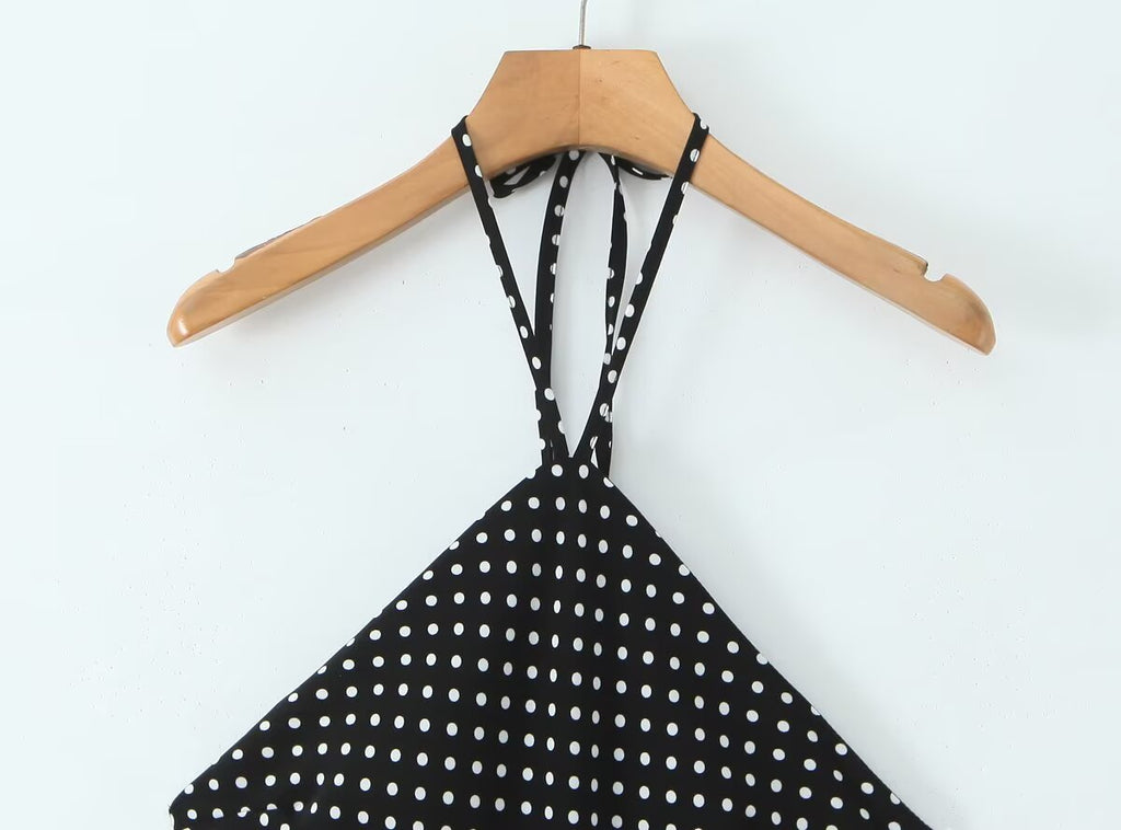 Robe dos nu sexy à pois pour femme, style vacances françaises