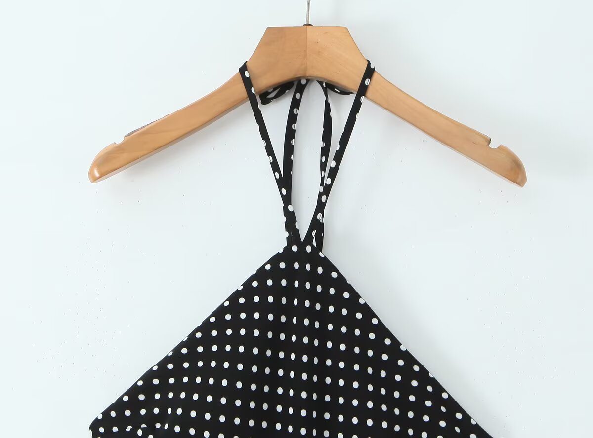 Robe dos nu sexy à pois pour femme, style vacances françaises